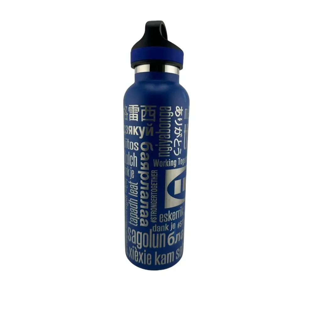 IKEA Insulated Water Sports Bottle Blue with Silver Lettering 